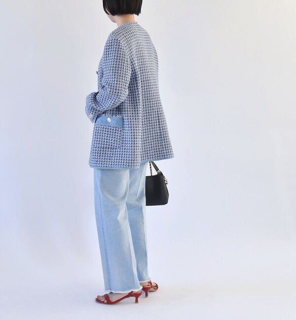 quaranciel「quaranciel: ブルー ツイード ノーカラー ジャケット（セットアップ対応）」|ノーカラージャケット|