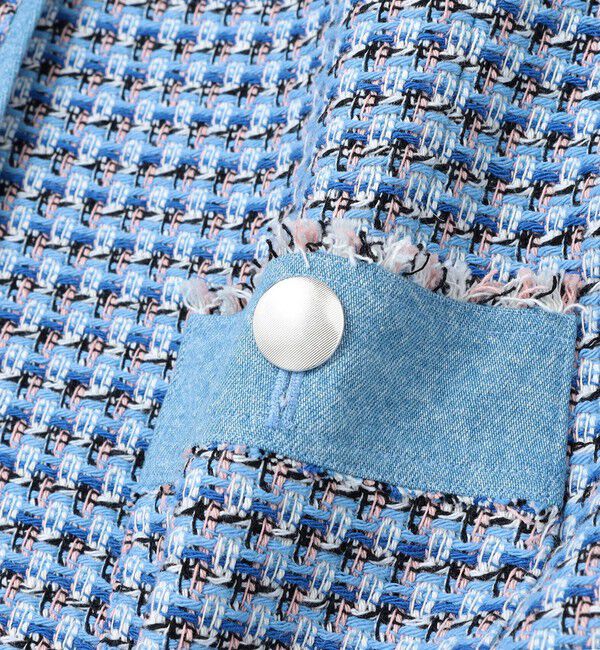 quaranciel「quaranciel: ブルー ツイード ノーカラー ジャケット（セットアップ対応）」|ノーカラージャケット|