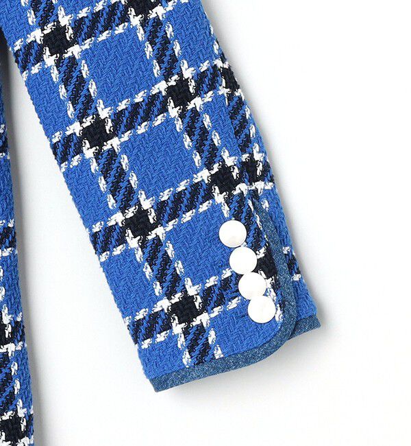 quaranciel「quaranciel: ブルー ツイード ノーカラー ジャケット（セットアップ対応）」|ノーカラージャケット|