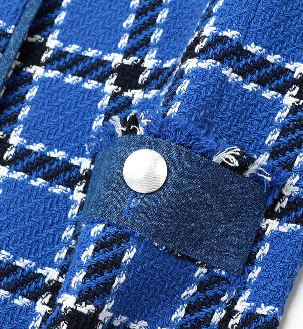 quaranciel「quaranciel: ブルー ツイード ノーカラー ジャケット（セットアップ対応）」|ノーカラージャケット|