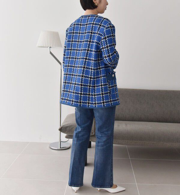 quaranciel「quaranciel: ブルー ツイード ノーカラー ジャケット（セットアップ対応）」|ノーカラージャケット|