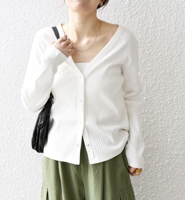 SHIPS any「SHIPS any:〈洗濯機可能〉テレコ ベアトップ セット カーディガン」|カーディガン|ホワイト