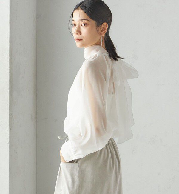 SHIPS for women「《一部追加予約》〈手洗い可能〉オーガンジー リボン ブラウス」|シャツ・ブラウス|