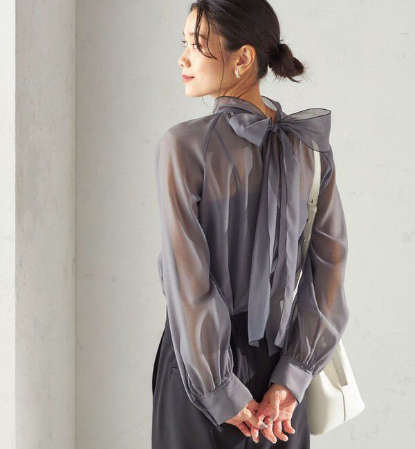 SHIPS for women「《一部追加予約》〈手洗い可能〉オーガンジー リボン ブラウス」|シャツ・ブラウス|グレー