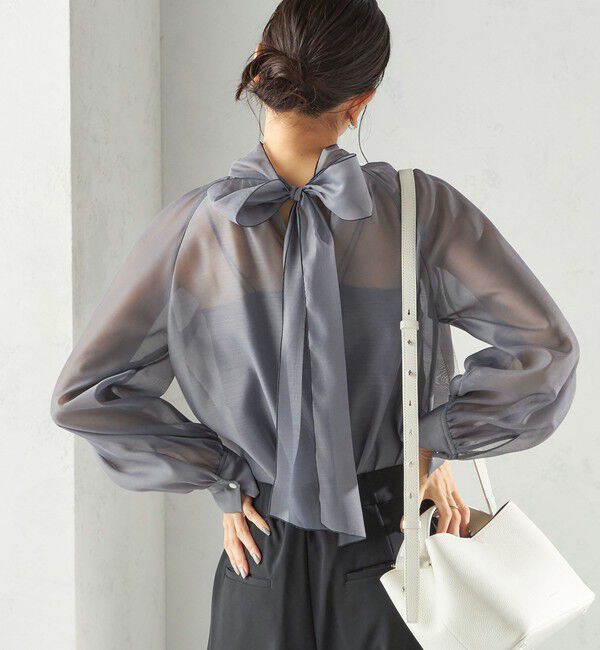 SHIPS for women「《一部追加予約》〈手洗い可能〉オーガンジー リボン ブラウス」|シャツ・ブラウス|