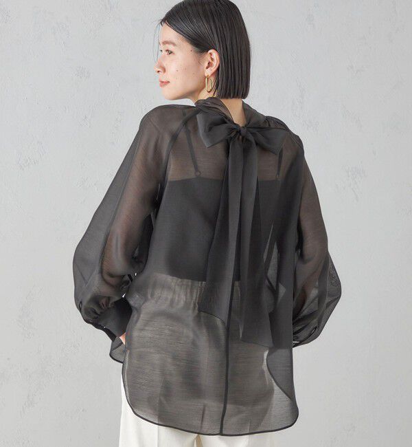 SHIPS for women「《一部追加予約》〈手洗い可能〉オーガンジー リボン ブラウス」|シャツ・ブラウス|