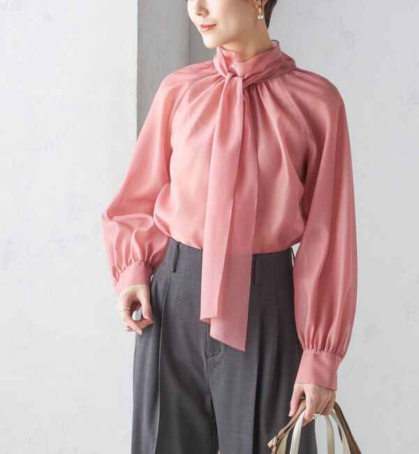 SHIPS for women「《一部追加予約》〈手洗い可能〉オーガンジー リボン ブラウス」|シャツ・ブラウス|ピンク系
