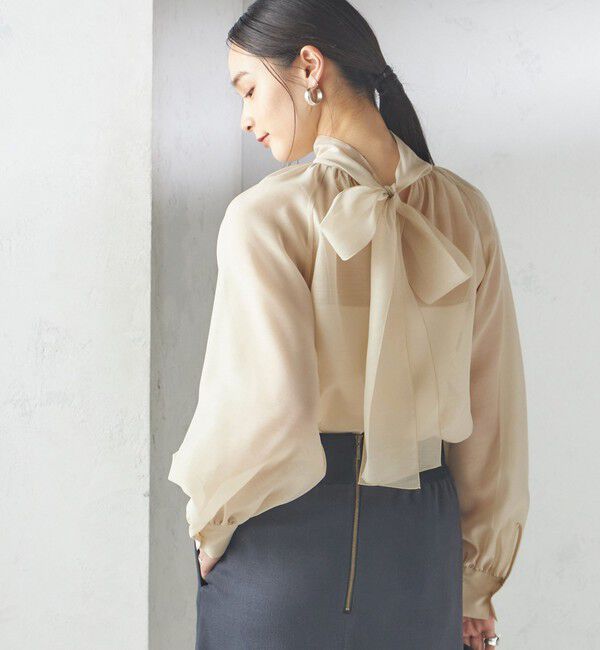 SHIPS for women「《一部追加予約》〈手洗い可能〉オーガンジー リボン ブラウス」|シャツ・ブラウス|クリーム
