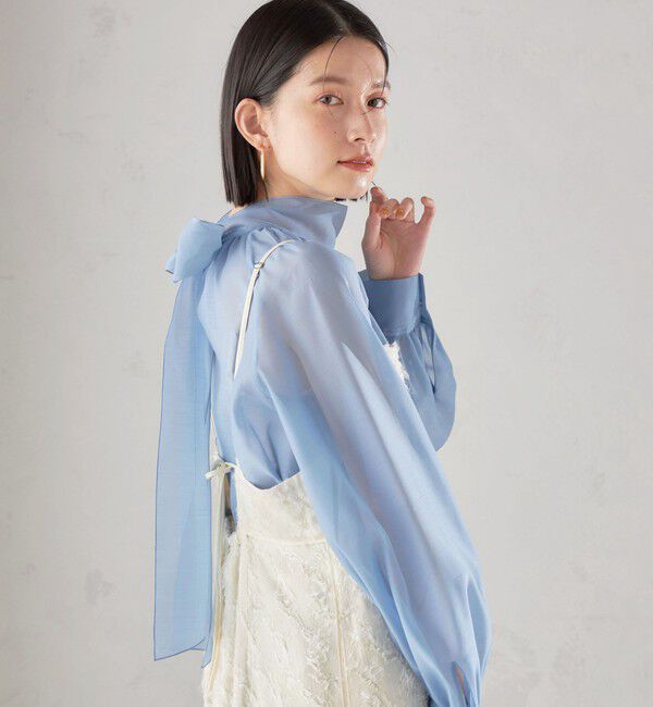 SHIPS for women「《一部追加予約》〈手洗い可能〉オーガンジー リボン ブラウス」|シャツ・ブラウス|