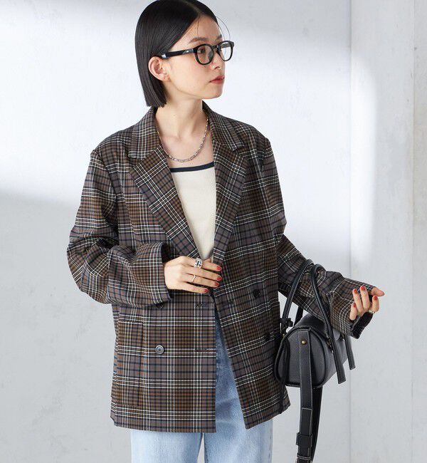 SHIPS for women「〈手洗い可能〉ウール混 チェック ダブルボタン ジャケット」|テーラードジャケット|