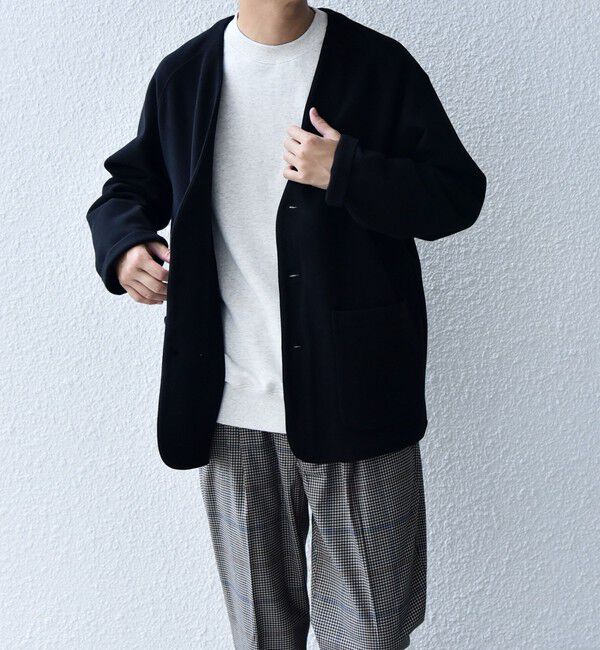 SHIPS any「SHIPS any: 〈洗濯機可能〉ソフトダンボール ウォーム ノーカラー リラックス ジャケット◇」|ノーカラージャケット|ブラック