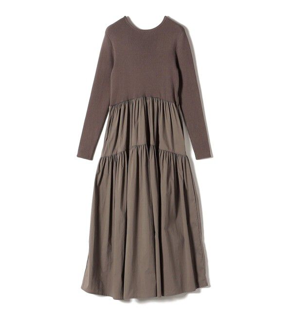 SHIPS for women「〈手洗い可能〉リブ ニット 長袖 &times; 布帛 ギャザー スカート ワンピース」|ワンピース|