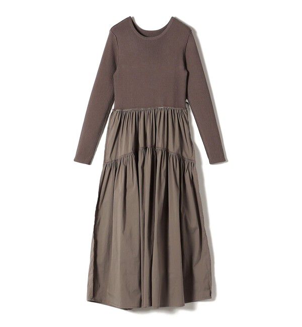 SHIPS for women「〈手洗い可能〉リブ ニット 長袖 &times; 布帛 ギャザー スカート ワンピース」|ワンピース|