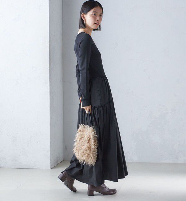 SHIPS for women「〈手洗い可能〉リブ ニット 長袖 &times; 布帛 ギャザー スカート ワンピース」|ワンピース|