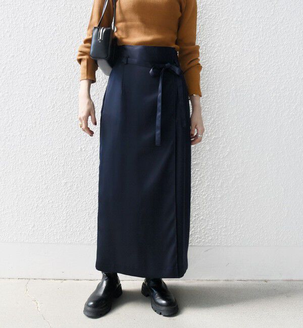 SHIPS any「SHIPS any:〈手洗い可能〉サテン ラップデザイン ロング タイト スカート」|タイト|