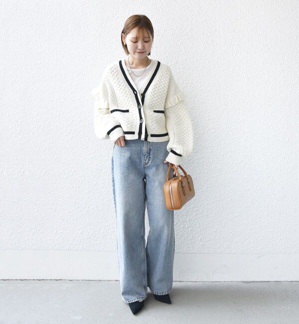 SHIPS for women「【WEB限定】袖 フリル チルデン ケーブル ライン カーディガン」|カーディガン|