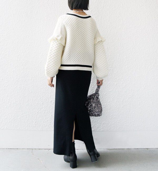 SHIPS for women「【WEB限定】袖 フリル チルデン ケーブル ライン カーディガン」|カーディガン|