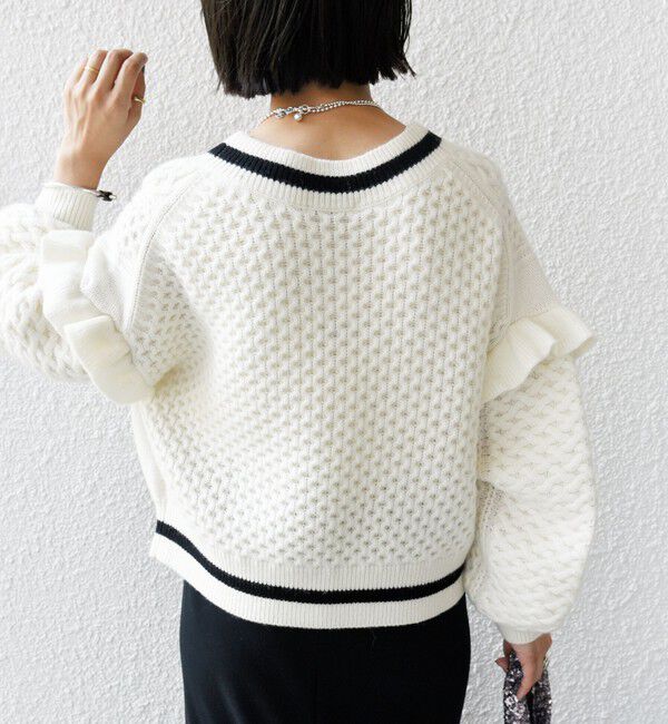 SHIPS for women「【WEB限定】袖 フリル チルデン ケーブル ライン カーディガン」|カーディガン|