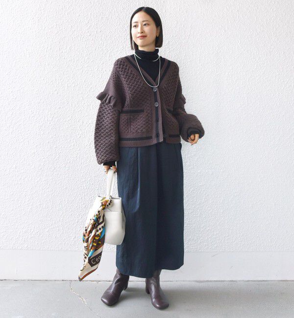 SHIPS for women「【WEB限定】袖 フリル チルデン ケーブル ライン カーディガン」|カーディガン|