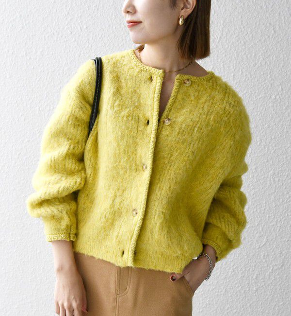 SHIPS any「SHIPS any:〈手洗い可能〉シャギー クルーネック ニット カーディガン」|カーディガン|イエロー
