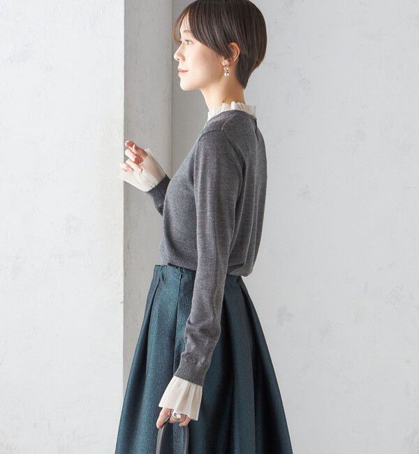 SHIPS for women「〈手洗い可能〉オーガンジー プリーツ ハイゲージ ニット」|ニット・セーター|