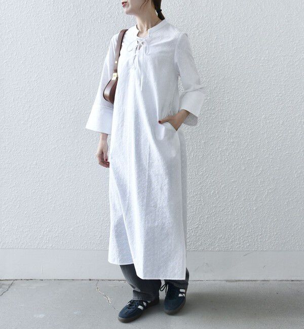 SHIPS any「SHIPS any:〈洗濯機可能〉エンブロイダリー シャンブレー レースアップ ワンピース」|ワンピース|