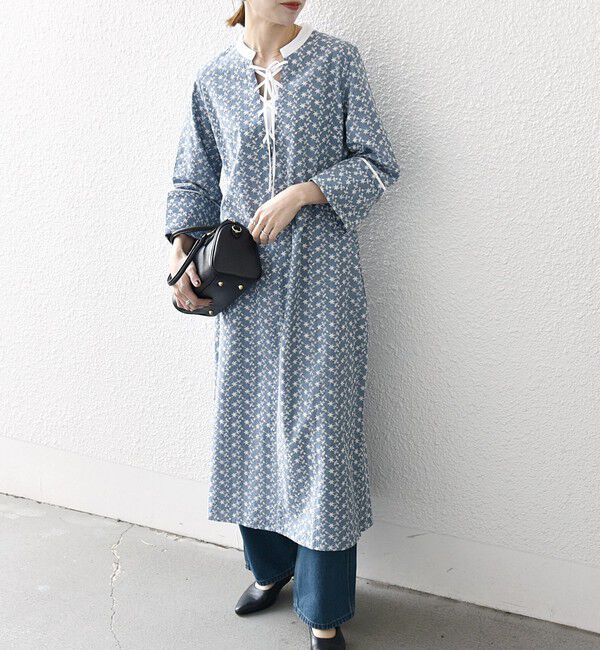 SHIPS any「SHIPS any:〈洗濯機可能〉エンブロイダリー シャンブレー レースアップ ワンピース」|ワンピース|