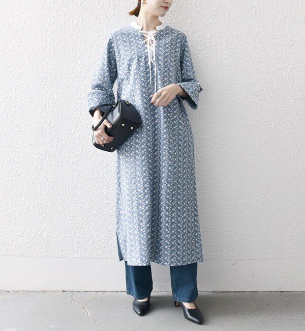 SHIPS any「SHIPS any:〈洗濯機可能〉エンブロイダリー シャンブレー レースアップ ワンピース」|ワンピース|