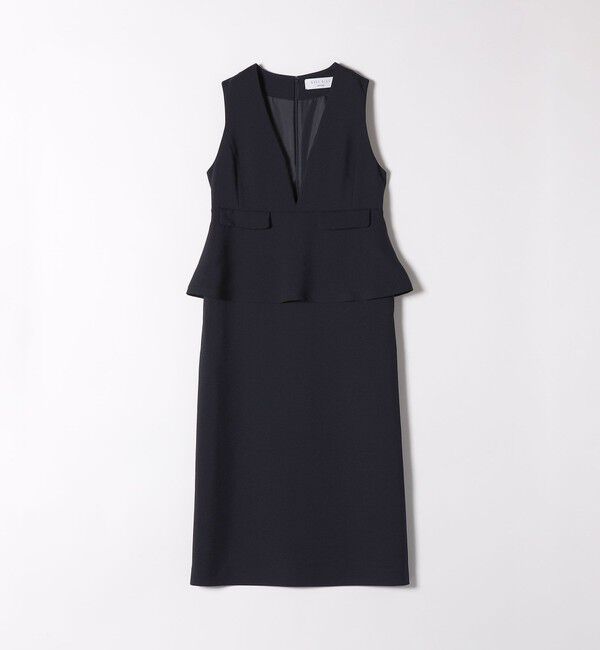 SHIPS any「SHIPS any:〈洗濯機可能〉ダブルクロス Vネック ペプラム ワンピース［NAVY BLUE］」|ワンピース|
