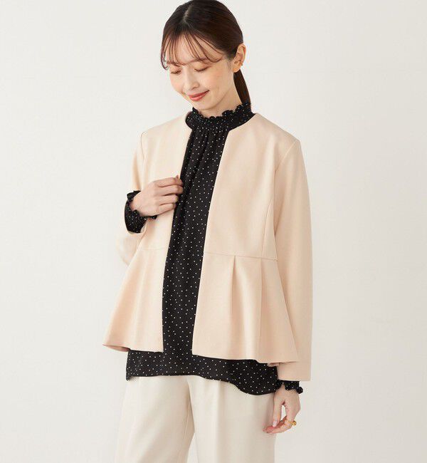 SHIPS Colors 「SHIPS Colors:ストレッチ ジョーゼット ペプラム ジャケット（セットアップ対応可能）◇」|ノーカラージャケット|