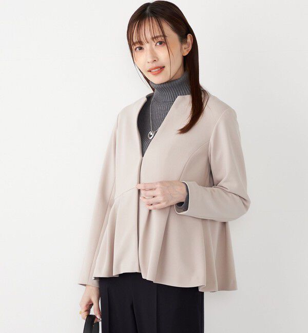 SHIPS Colors 「SHIPS Colors:ストレッチ ジョーゼット ペプラム ジャケット（セットアップ対応可能）◇」|ノーカラージャケット|