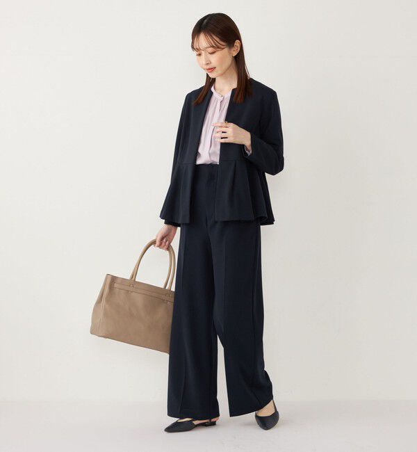 SHIPS Colors 「SHIPS Colors:ストレッチ ジョーゼット ペプラム ジャケット（セットアップ対応可能）◇」|ノーカラージャケット|