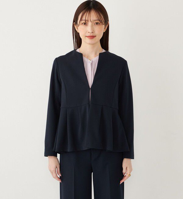SHIPS Colors 「SHIPS Colors:ストレッチ ジョーゼット ペプラム ジャケット（セットアップ対応可能）◇」|ノーカラージャケット|