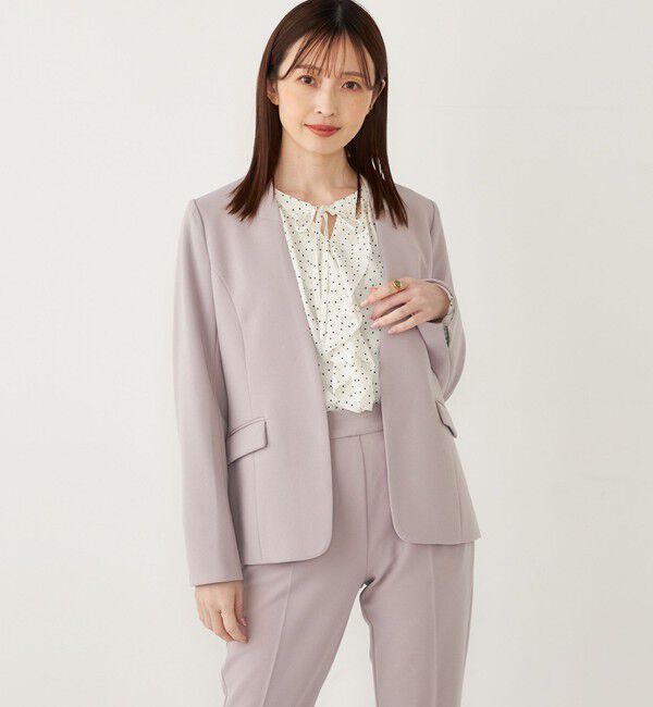 SHIPS Colors 「SHIPS Colors:ストレッチ ジョーゼット Vカラージャケット3 （セットアップ対応可能）◇」|ノーカラージャケット|ライトグレー