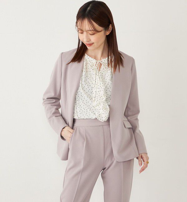 SHIPS Colors 「SHIPS Colors:ストレッチ ジョーゼット Vカラージャケット3 （セットアップ対応可能）◇」|ノーカラージャケット|