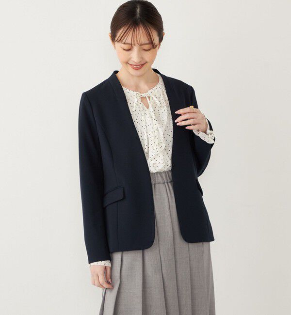 SHIPS Colors 「SHIPS Colors:ストレッチ ジョーゼット Vカラージャケット3 （セットアップ対応可能）◇」|ノーカラージャケット|