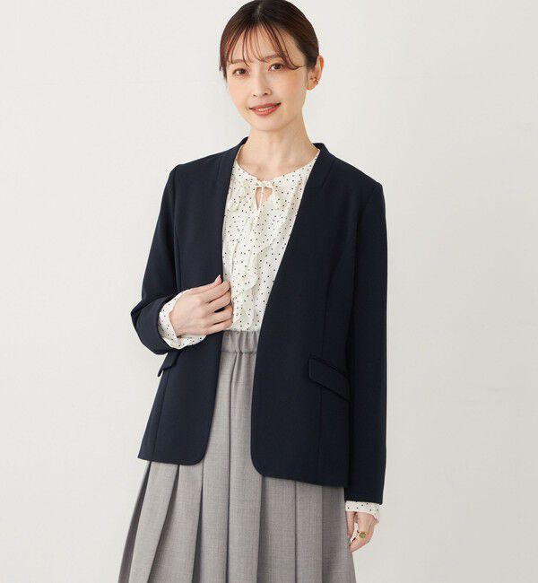 SHIPS Colors 「SHIPS Colors:ストレッチ ジョーゼット Vカラージャケット3 （セットアップ対応可能）◇」|ノーカラージャケット|