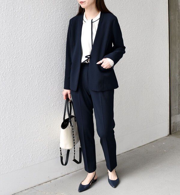 SHIPS Colors 「SHIPS Colors:ストレッチ ジョーゼット Vカラージャケット3 （セットアップ対応可能）◇」|ノーカラージャケット|