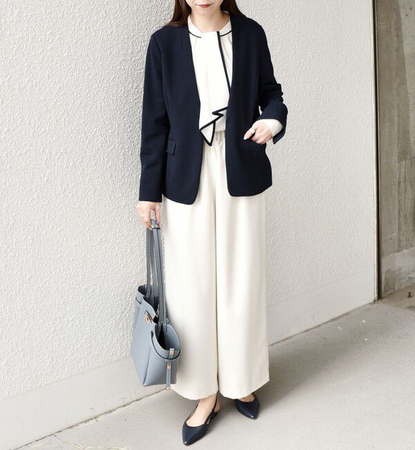 SHIPS Colors 「SHIPS Colors:ストレッチ ジョーゼット Vカラージャケット3 （セットアップ対応可能）◇」|ノーカラージャケット|