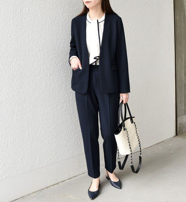 SHIPS Colors 「SHIPS Colors:ストレッチ ジョーゼット Vカラージャケット3 （セットアップ対応可能）◇」|ノーカラージャケット|