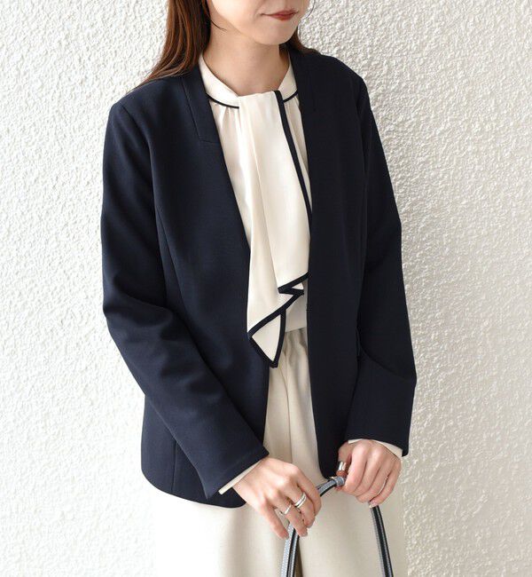 SHIPS Colors 「SHIPS Colors:ストレッチ ジョーゼット Vカラージャケット3 （セットアップ対応可能）◇」|ノーカラージャケット|