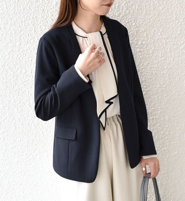 SHIPS Colors 「SHIPS Colors:ストレッチ ジョーゼット Vカラージャケット3 （セットアップ対応可能）◇」|ノーカラージャケット|