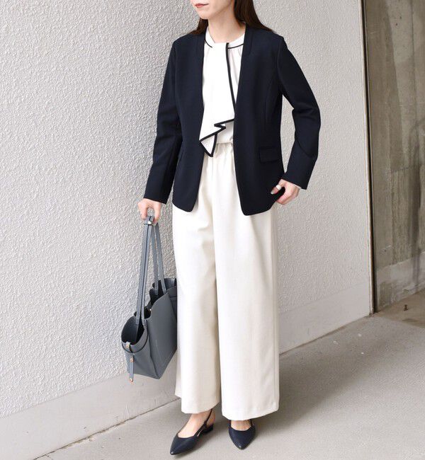 SHIPS Colors 「SHIPS Colors:ストレッチ ジョーゼット Vカラージャケット3 （セットアップ対応可能）◇」|ノーカラージャケット|