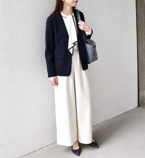 SHIPS Colors 「SHIPS Colors:ストレッチ ジョーゼット Vカラージャケット3 （セットアップ対応可能）◇」|ノーカラージャケット|