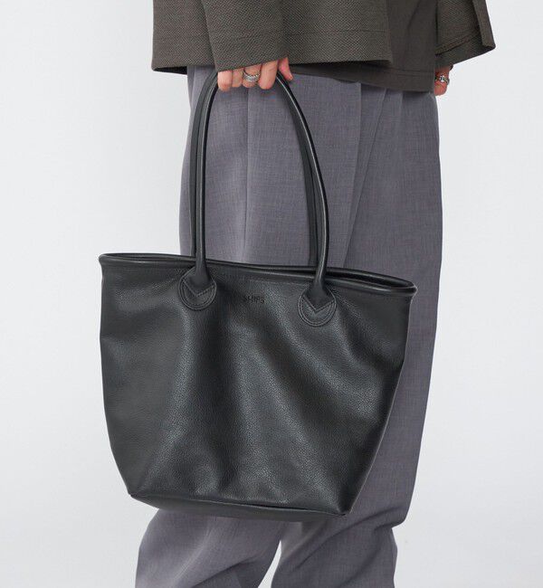 SHIPS「【WEB限定】SHIPS: レザー ショルダー トート バッグ」|トートバッグ|ブラック