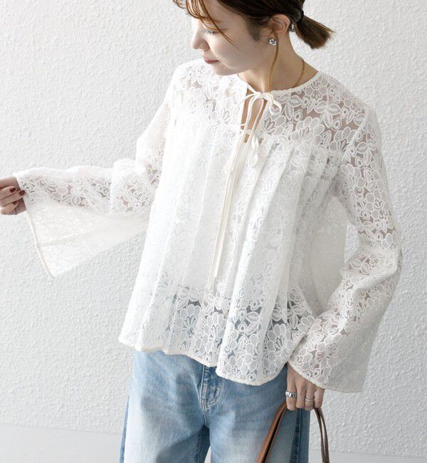 SHIPS any「SHIPS any:〈手洗い可能〉フラワーレース エンブロイダリー フレア シアー ブラウス」|シャツ・ブラウス|