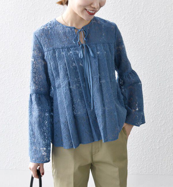 SHIPS any「SHIPS any:〈手洗い可能〉フラワーレース エンブロイダリー フレア シアー ブラウス」|シャツ・ブラウス|