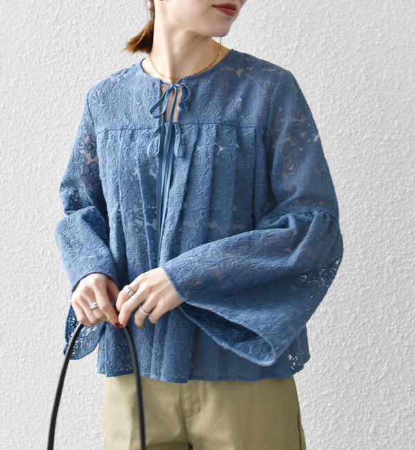 SHIPS any「SHIPS any:〈手洗い可能〉フラワーレース エンブロイダリー フレア シアー ブラウス」|シャツ・ブラウス|