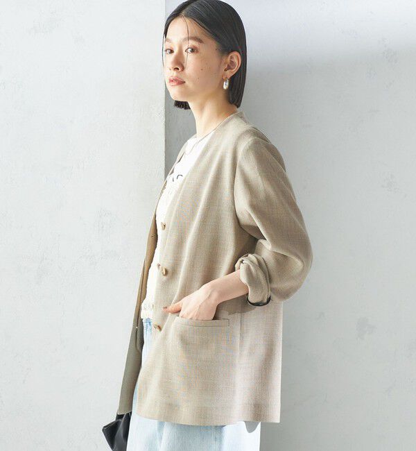 SHIPS for women「〈手洗い可能〉Asami 麻調合繊 カラーレス ジャケット」|ノーカラージャケット|
