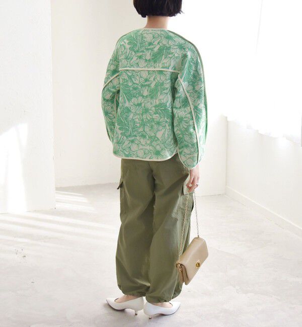 quaranciel「quaranciel: フラワー ジャカード パイピング ノーカラー ジャケット」|ノーカラージャケット|